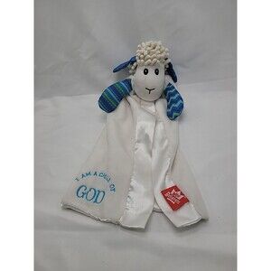 Wee Believers Lamb I am a Child of God Lovey Sheep Blue Security Blanket Satin